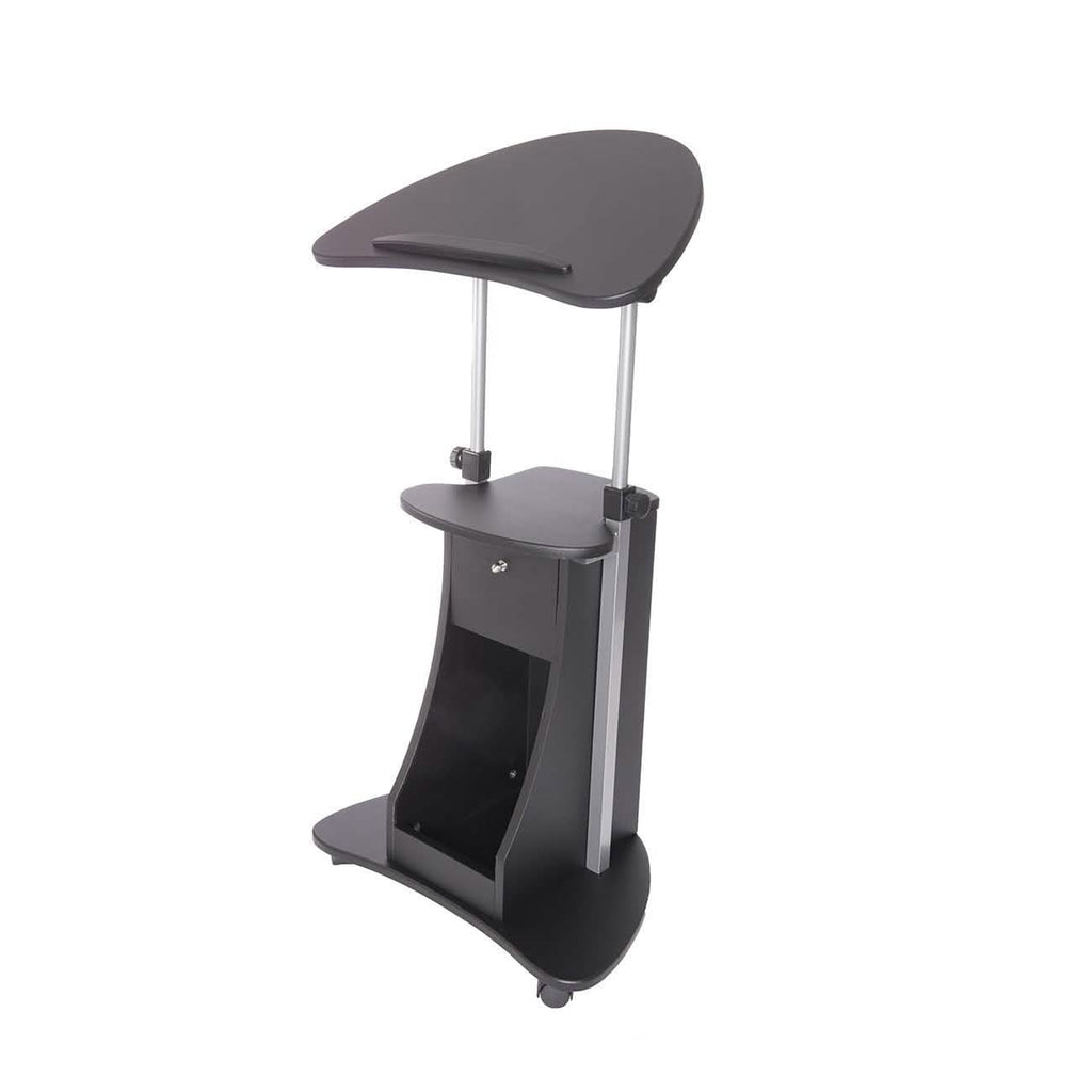 Table roulante réglable pour ordinateur portable avec rangement, position assise ou debout