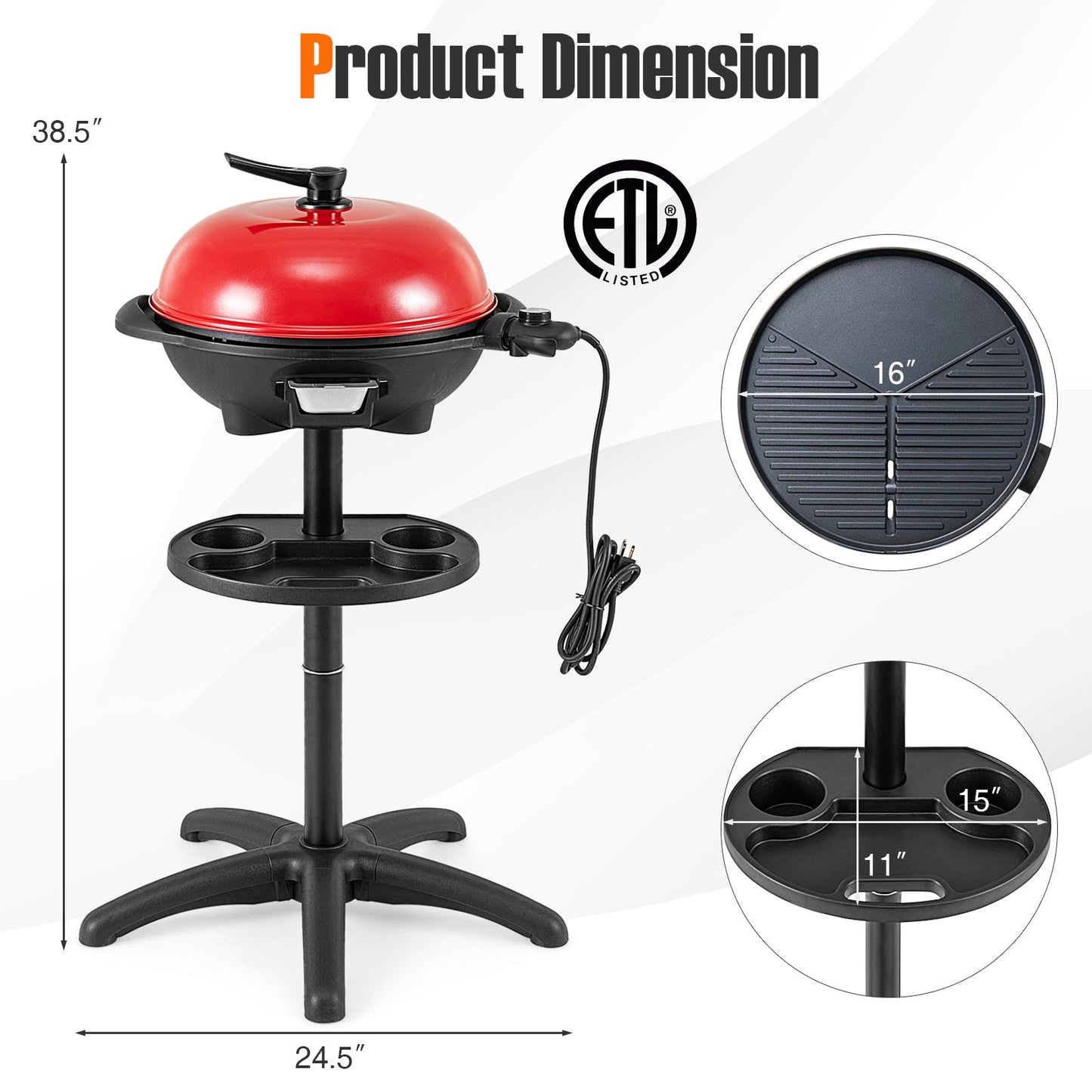 1350 W Outdoor Electric BBQ Grill with Removable Stand Easy to Install