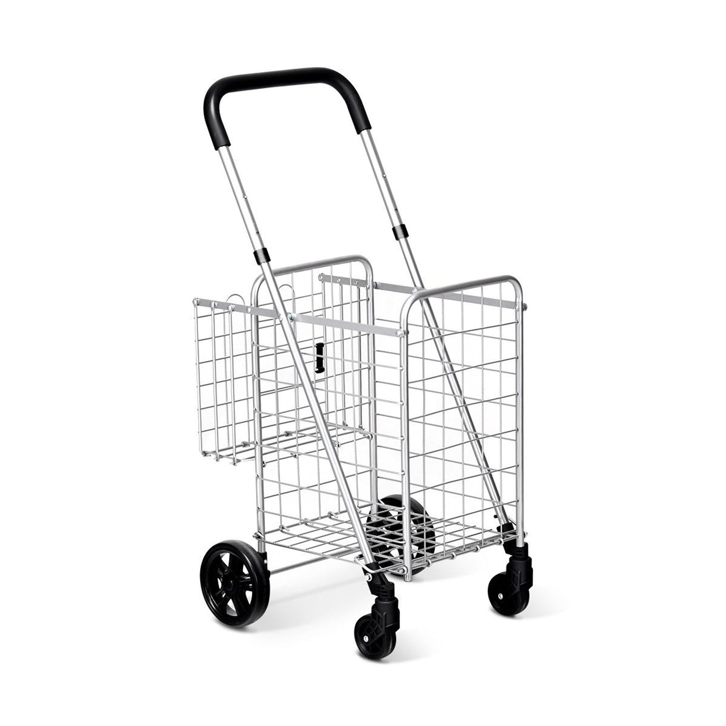 Folding Shopping Cart Basket Rolling Trolley with Adjustable Handle
