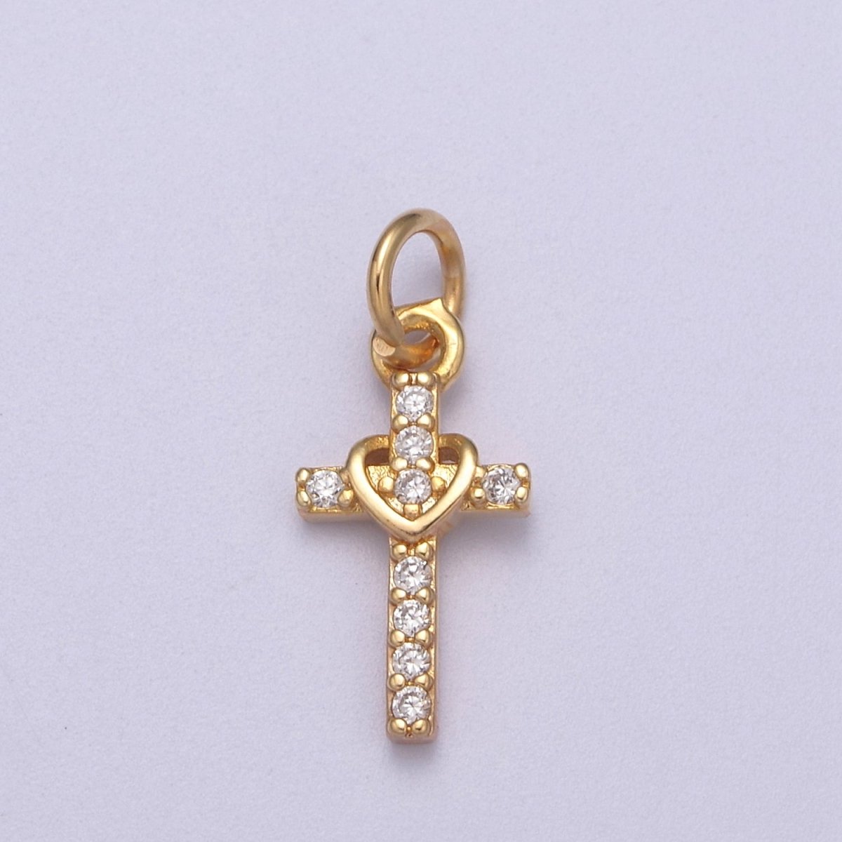 Small Cross Charm Pendant 16K Gold Filled CZ Micro Pave Small Cross Charm Pendant Cross Necklace Tiny Cross Cubic Zirconia N-281