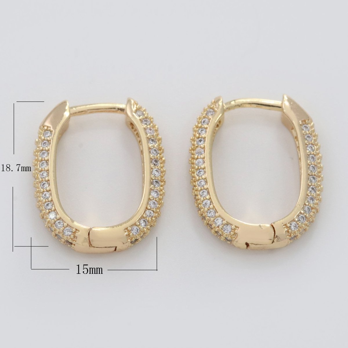 Small Oblong CZ Hoop Earrings Hypoallergenic 18K Gold Filled Huggie Hoop Earrings for Women | T-201