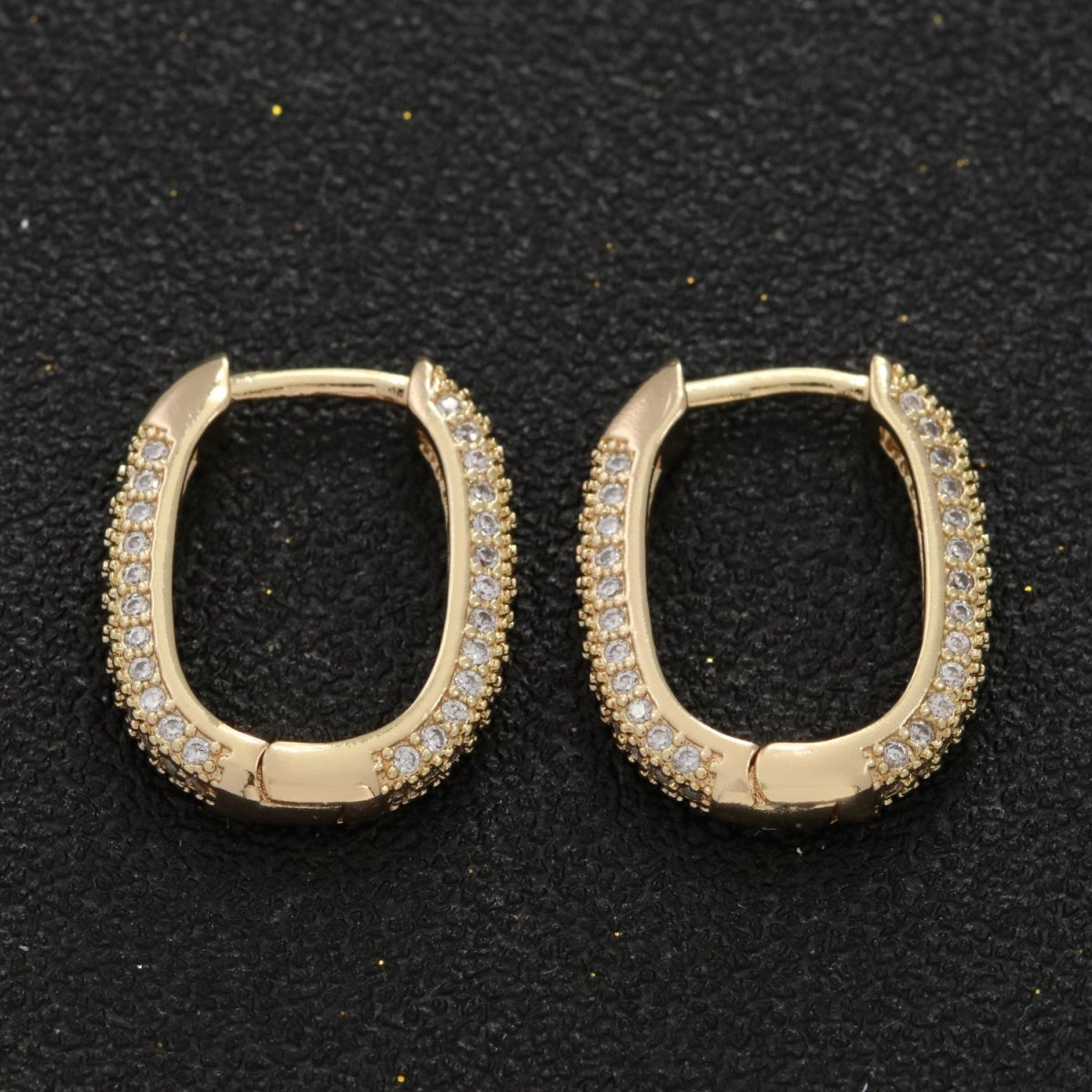 Small Oblong CZ Hoop Earrings Hypoallergenic 18K Gold Filled Huggie Hoop Earrings for Women | T-201