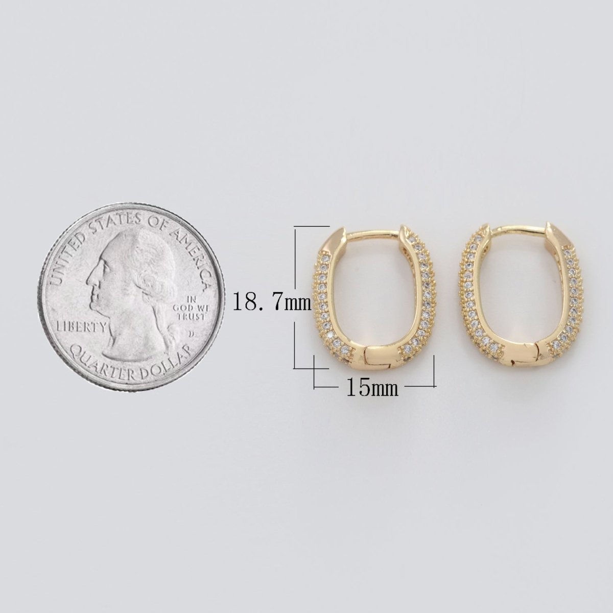 Small Oblong CZ Hoop Earrings Hypoallergenic 18K Gold Filled Huggie Hoop Earrings for Women | T-201