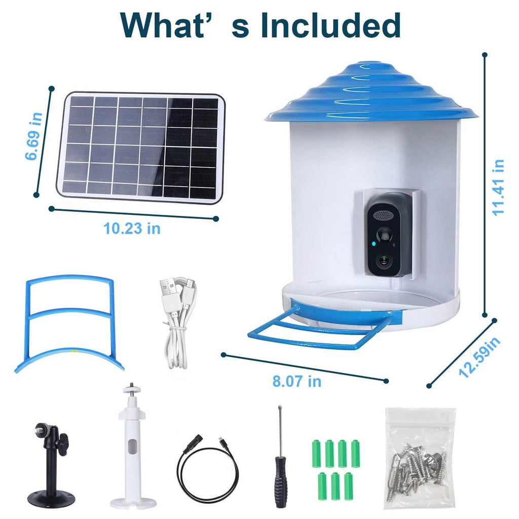 Smart Bird Feeder with Solar Powered Camera 1080P HD AI Identify PIR