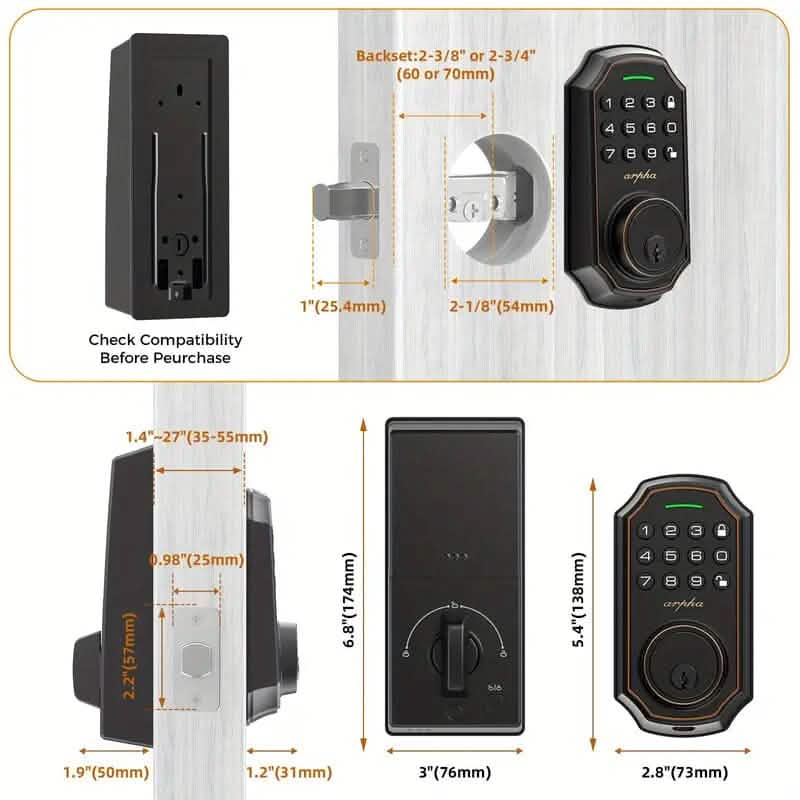 Smart Keypad Door Deadbolt Lock Set with 100-Code Keyless Entry and Anti-Peeking Password