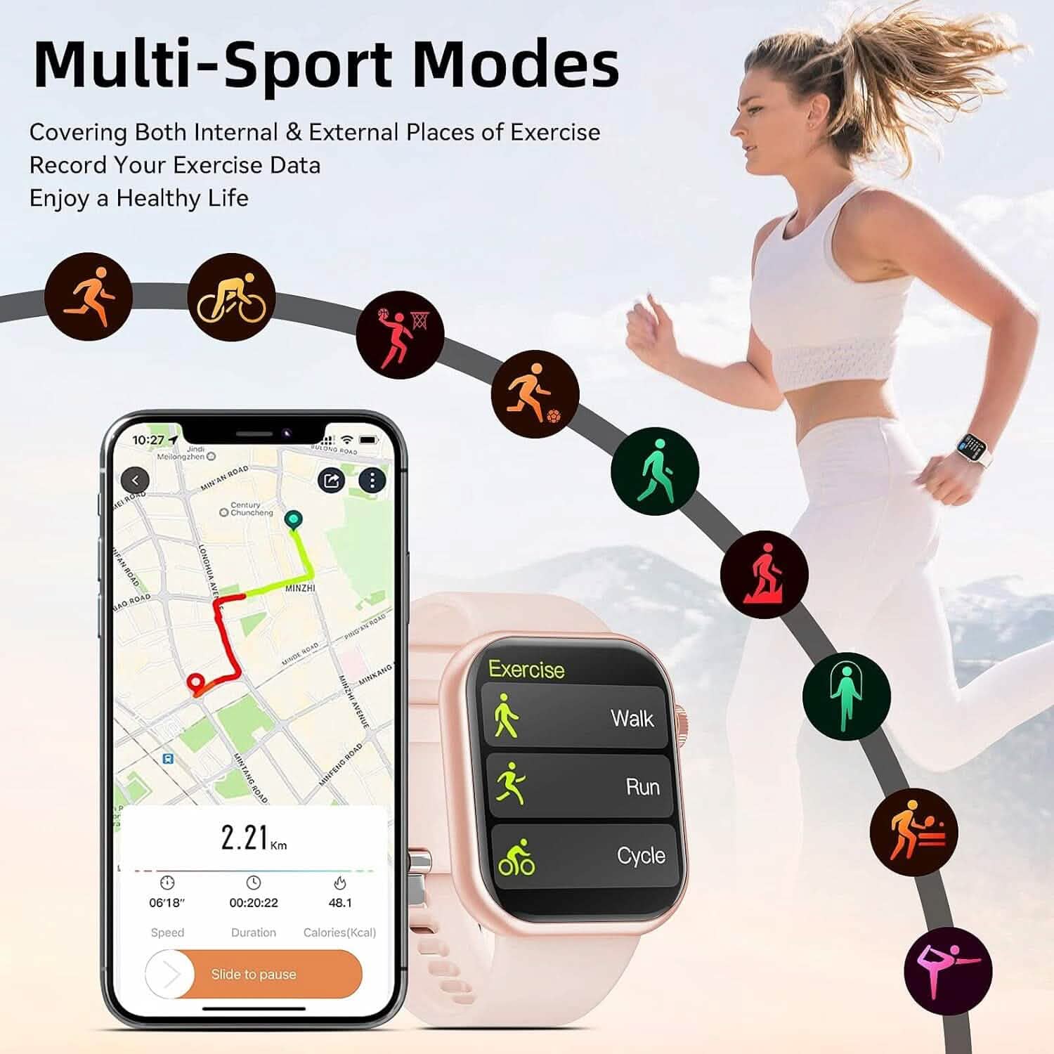 Smartwatch Sport Mode Pink  (Refurbished)
