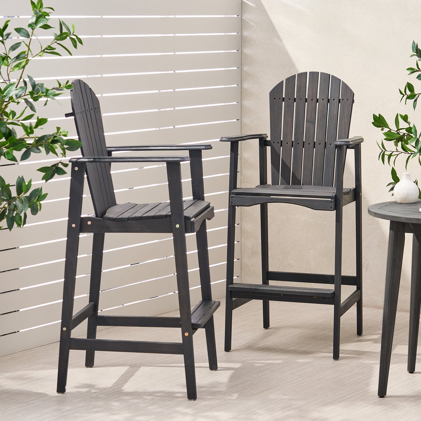 Outdoor Acacia Wood Adirondack Barstools, Set of 2