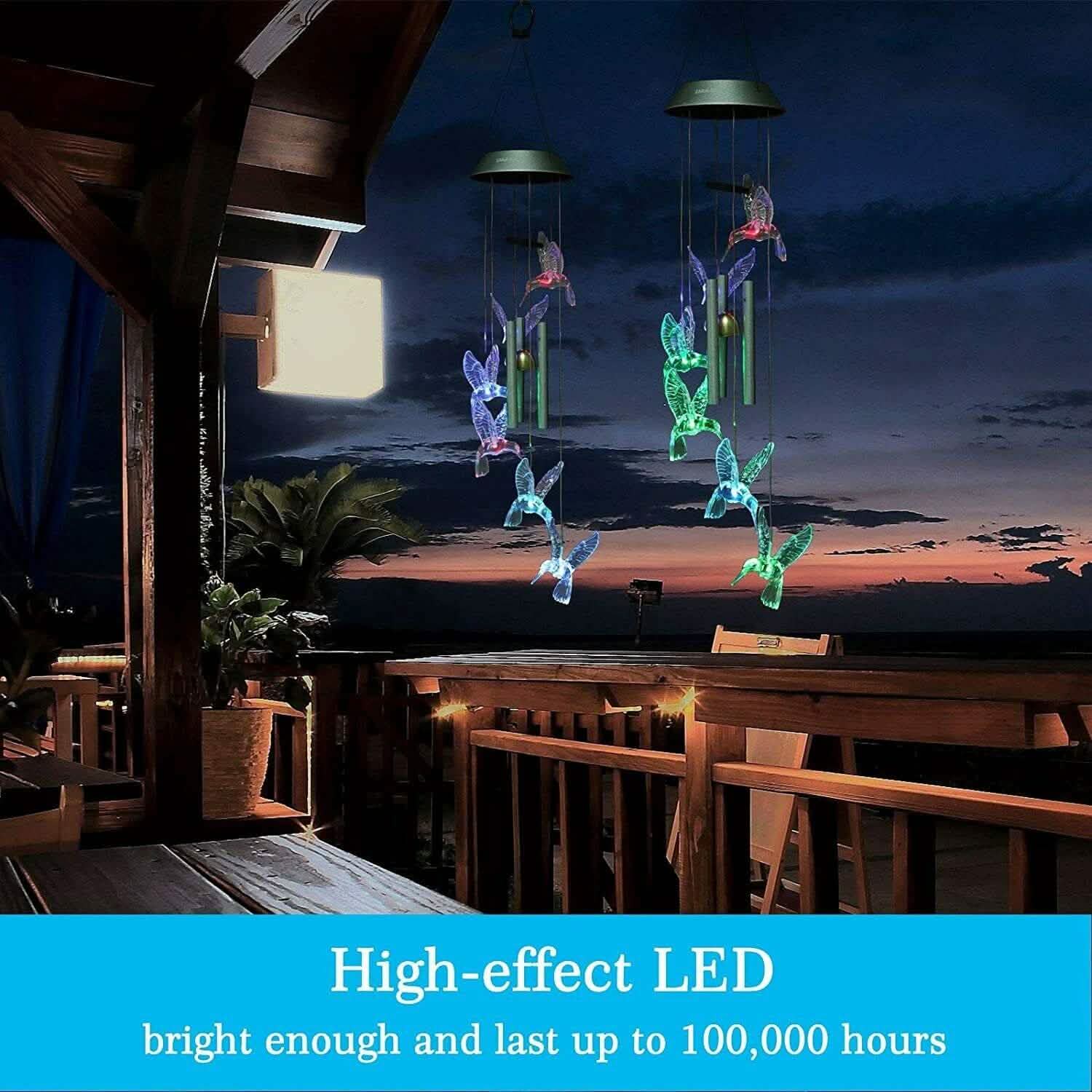 Carillons éoliens solaires LED colibri à couleur changeante Tubes lumineux Clochettes Lampe extérieure