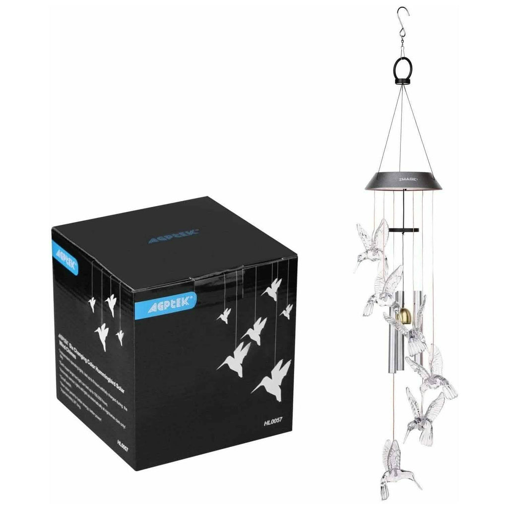 Carillons éoliens solaires LED colibri à couleur changeante Tubes lumineux Clochettes Lampe extérieure