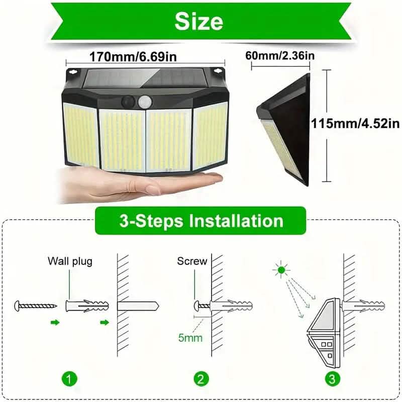 屋外用ソーラーライト 576LED 照明リフレクター付き 3照明モード