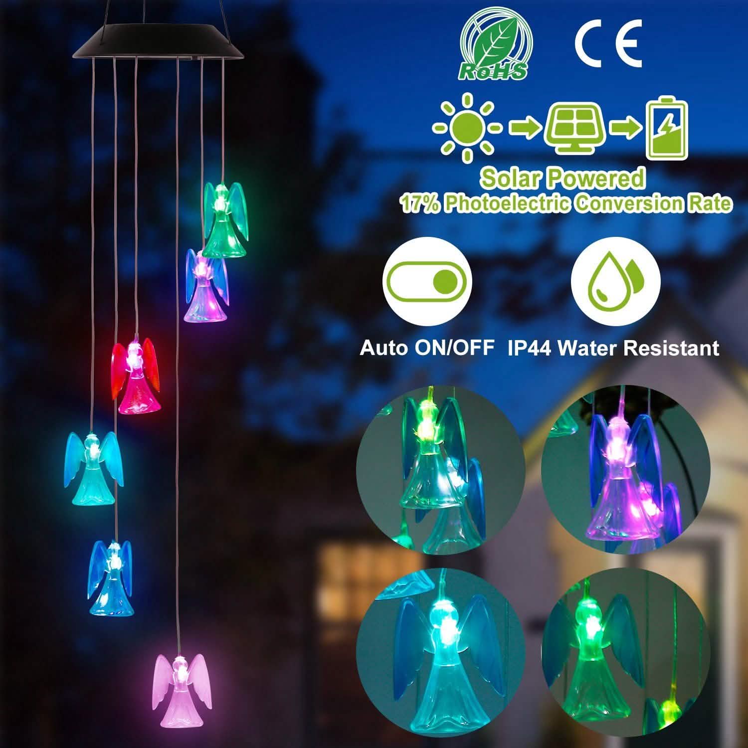 Solar Powered Angel Lights Wind Chimes LED Color Changing
