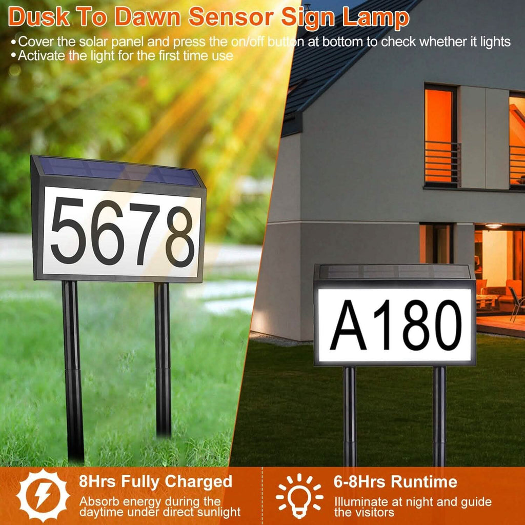 Solar Powered House Numbers LED Address Plaque Sign