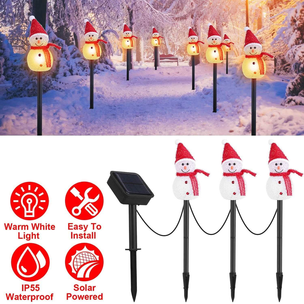 Solar Powered Lamp 3 Snowmen Garden Stake Light