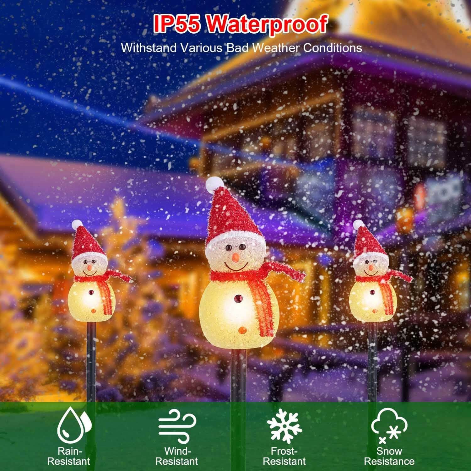 Solar Powered Lamp 3 Snowmen Garden Stake Light