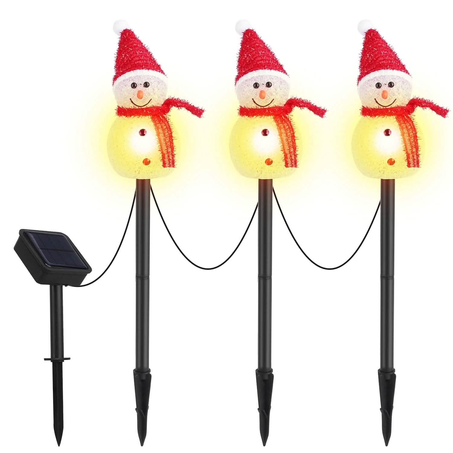 Solar Powered Lamp 3 Snowmen Garden Stake Light