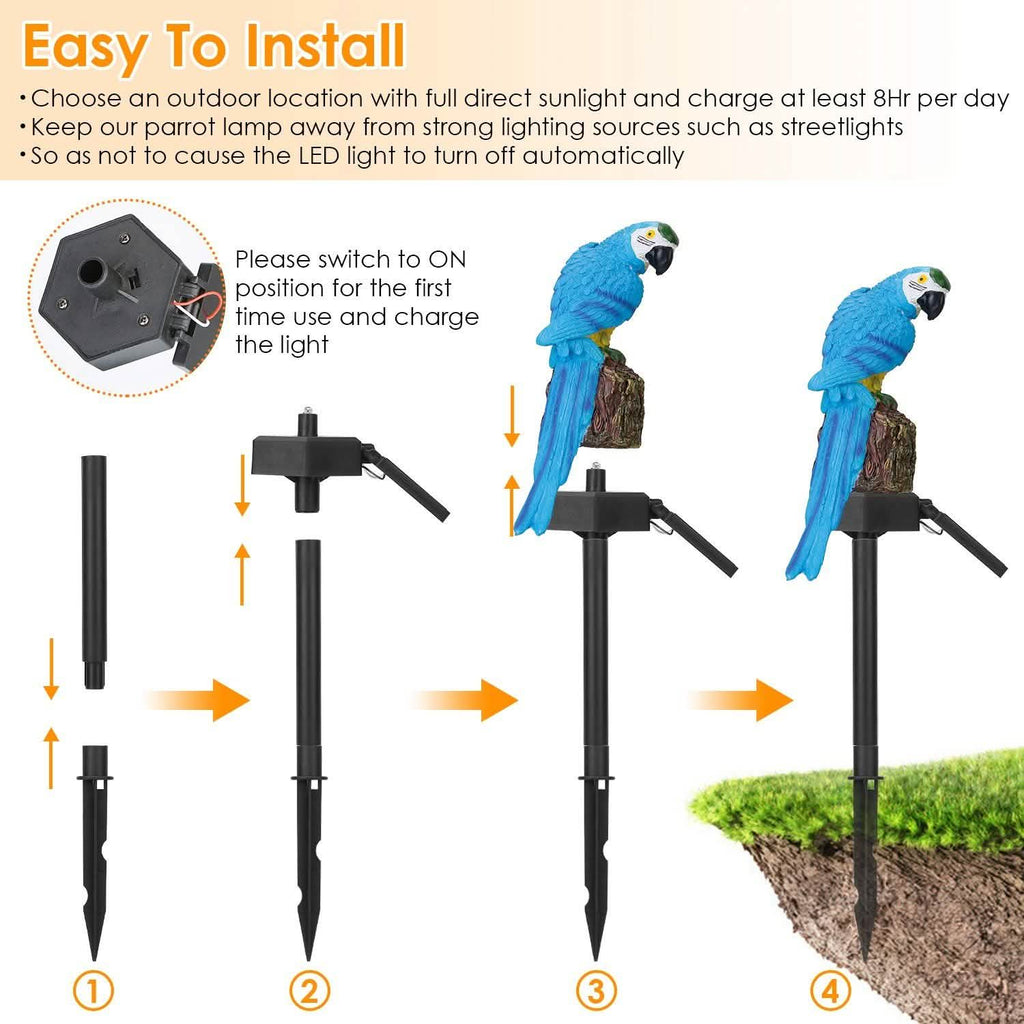 Lampe de jardin LED étanche IP65 à énergie solaire en forme de perroquet