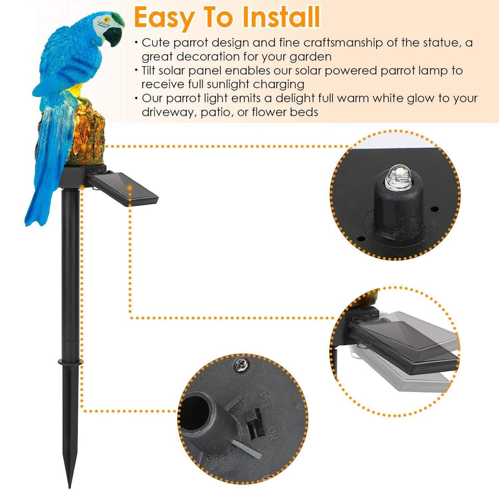 Lampe de jardin LED étanche IP65 à énergie solaire en forme de perroquet