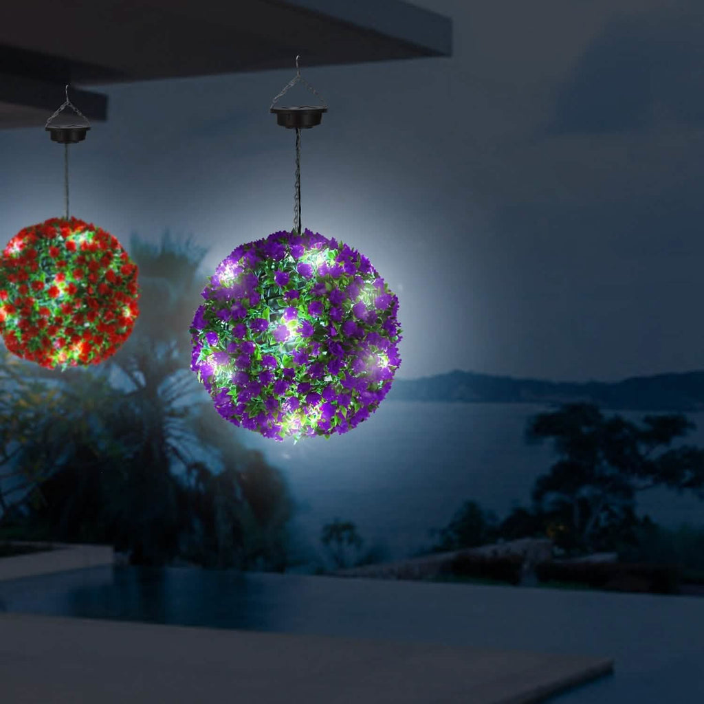 Solar Powered Topiary Ball Artificial Rose 20 LED Lights