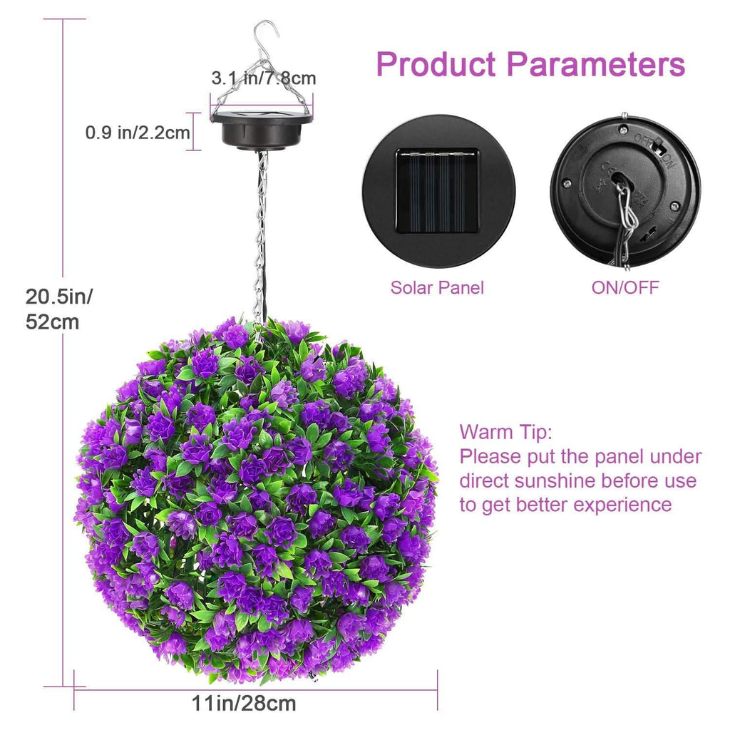 Solar Powered Topiary Ball Artificial Rose 20 LED Lights