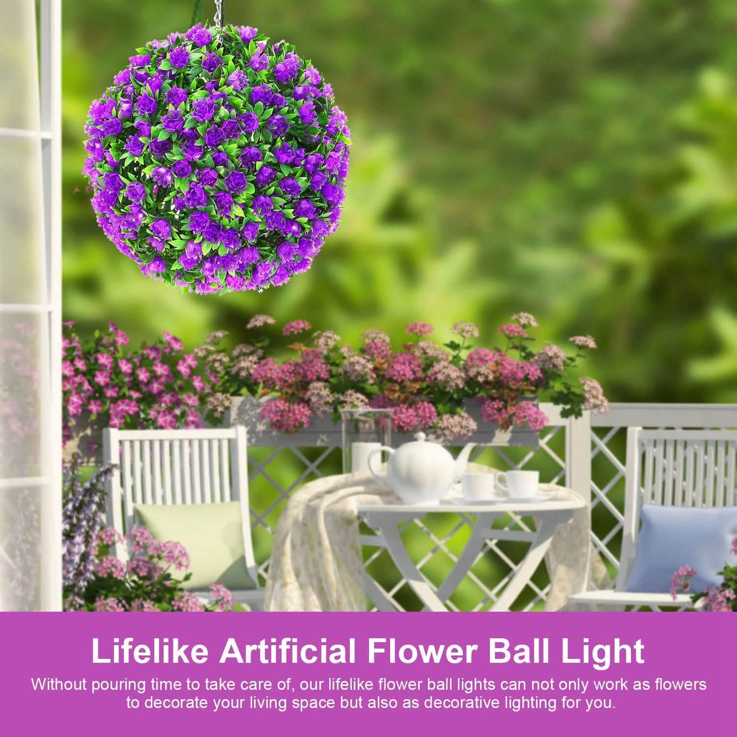 Solar Powered Topiary Ball Artificial Rose 20 LED Lights