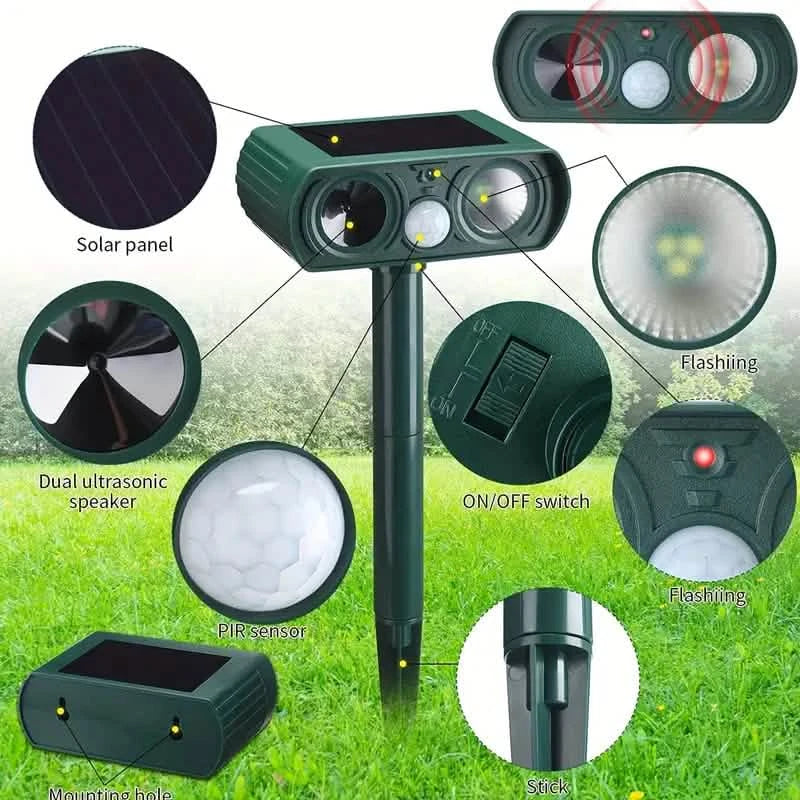 Répulsif Solaire Ultrasonique pour Animaux avec Détecteur de Mouvement