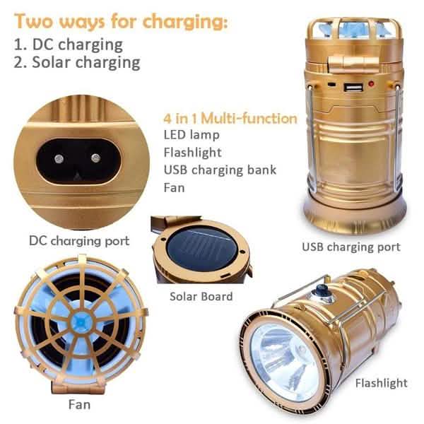 Solar USB Charging Tent Light + Fan