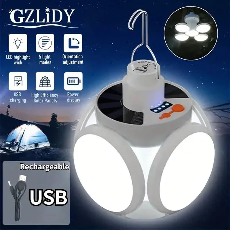 Solar USB Rechargeable LED Bulb Lights With Power Display