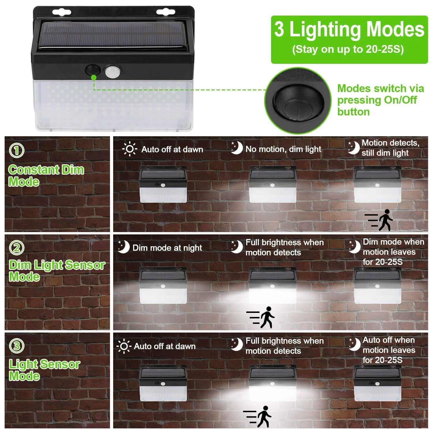 Solar Wall Light Outdoor 206 LEDs PIR Motion Sensor Lamp