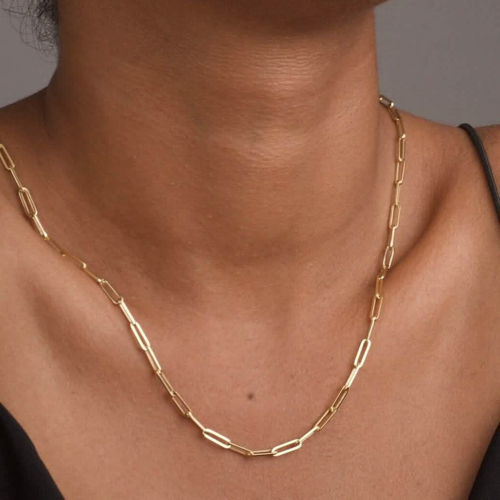 Collier chaîne maille trombone 5 mm en or massif 14 carats, fabriqué en Italie