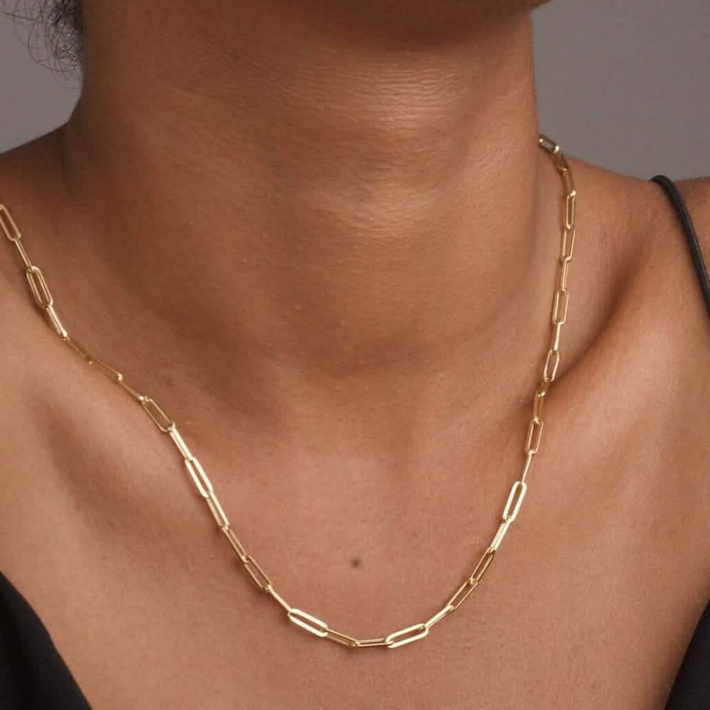Collier chaîne maille trombone 5 mm en or massif 14 carats, fabriqué en Italie