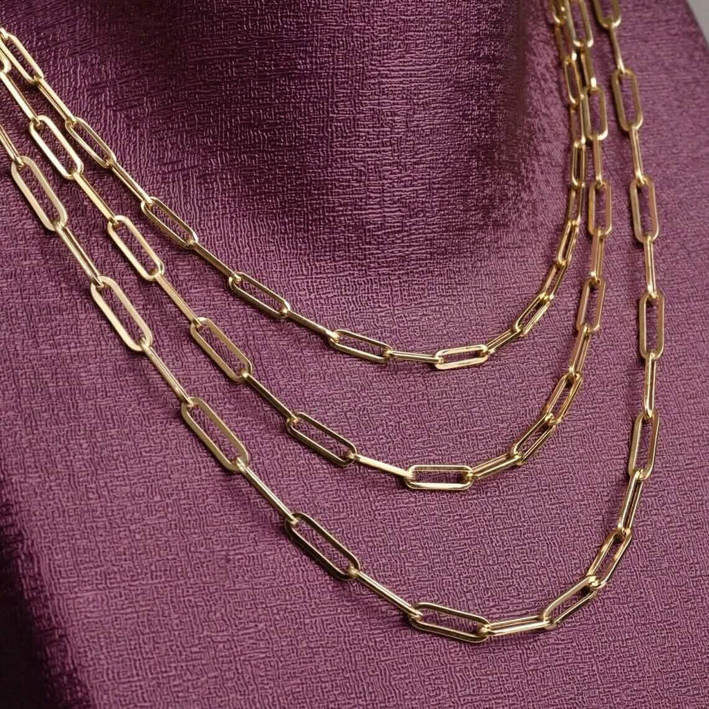 Collier chaîne maille trombone 5 mm en or massif 14 carats, fabriqué en Italie