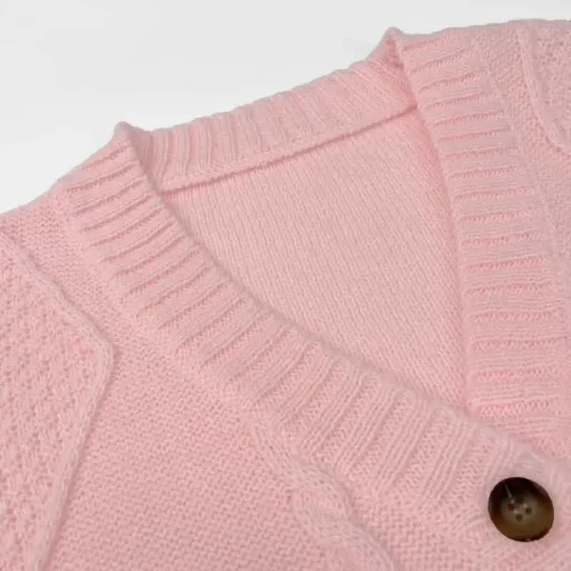 Solid Button Down Cable Knit Cardigan, Casual Long Sleeve Comfy Sweater