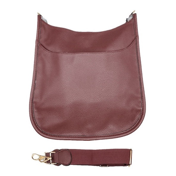 Solid Colored Faux Leather Adjustable Crossbody Tote Handbag