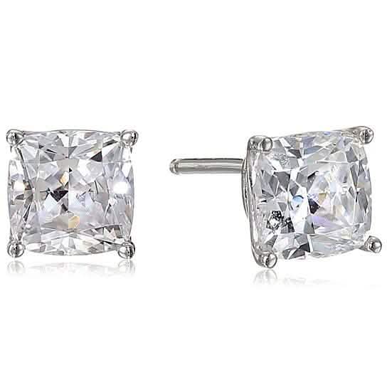 Solid Sterling Silver Cushion Cut Studs Earrings