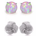 Ensemble de boucles d'oreilles en argent sterling massif avec nœud d'amour et opale rose