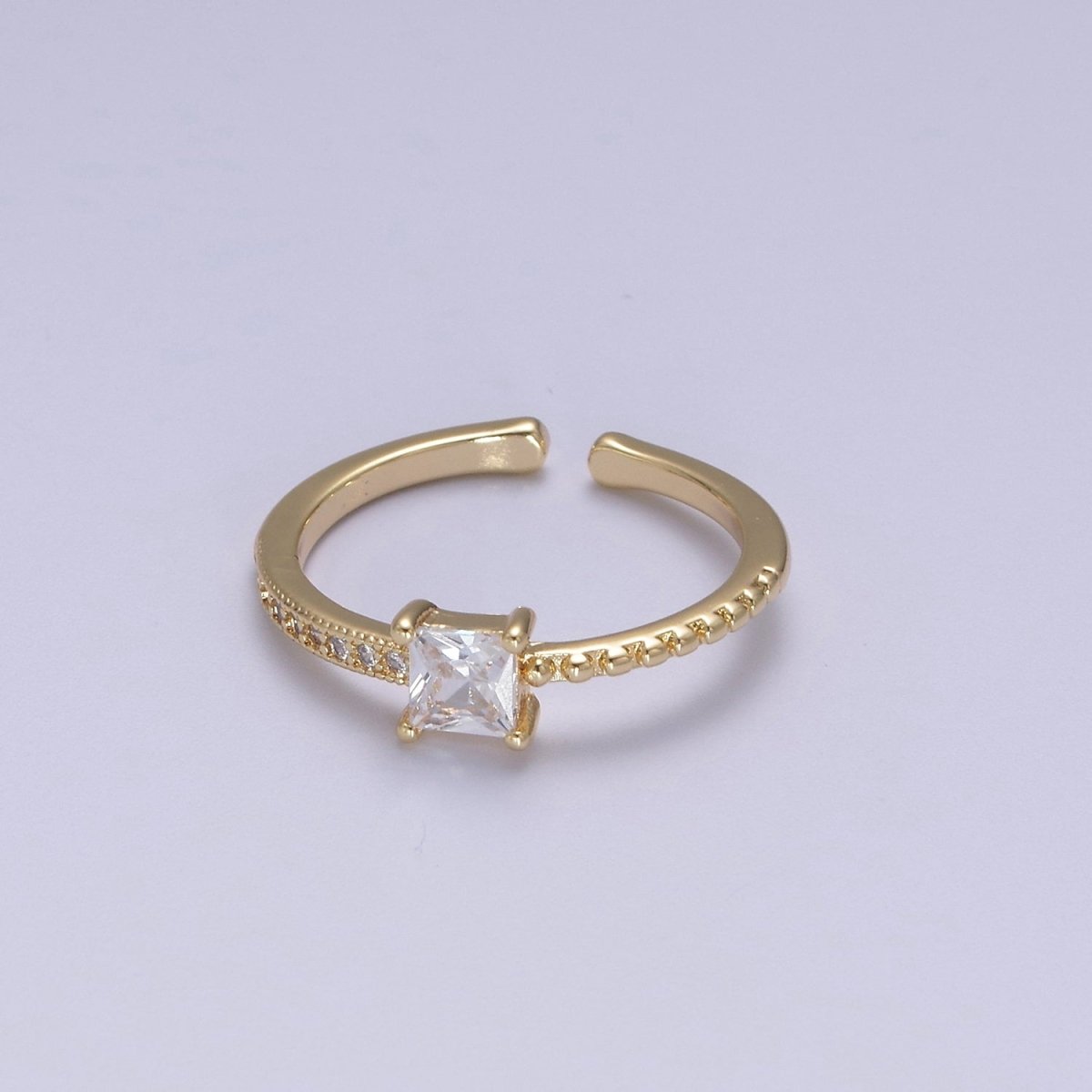 Solitaire Ring Princess Cut Square Diamond CZ Gold Wedding Engagement Bridal Anniversary Ring S-376