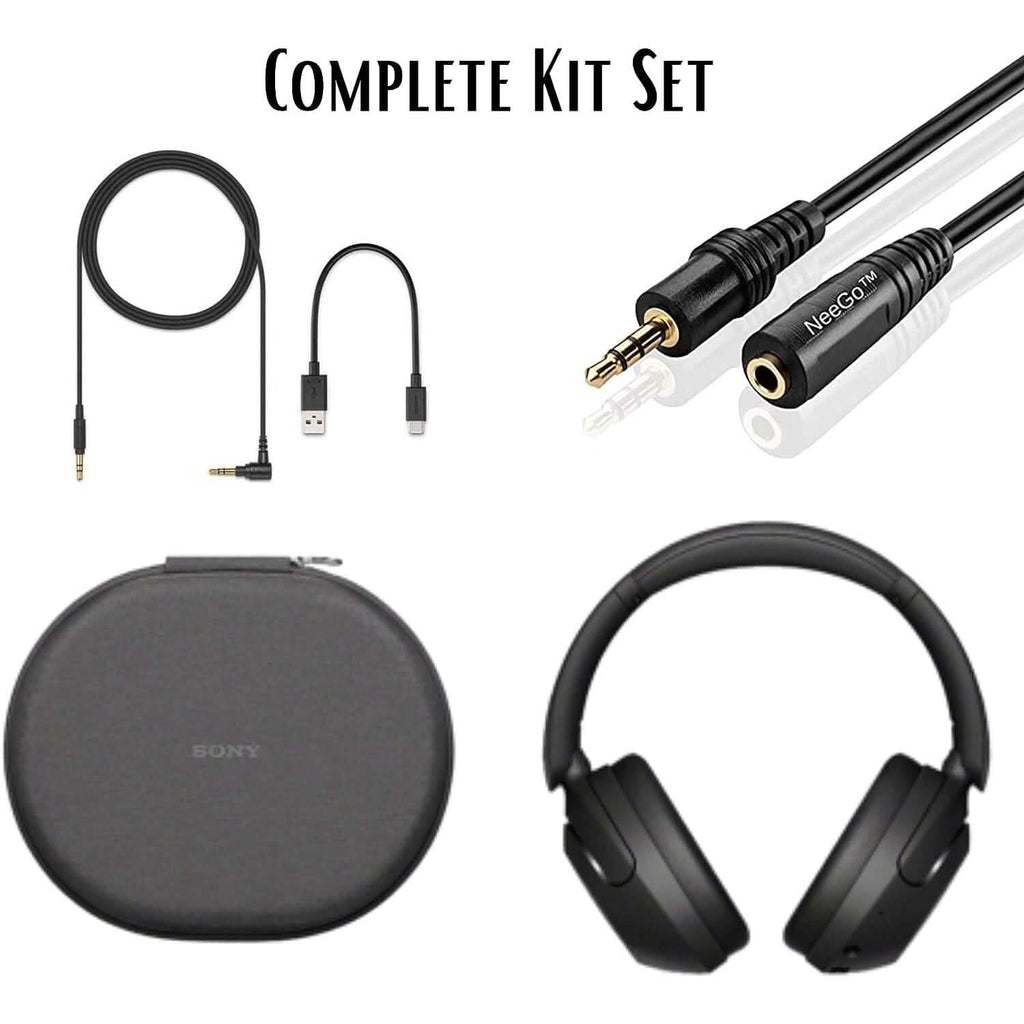 Casque supra-auriculaire Bluetooth sans fil à réduction de bruit Sony WH-XB910N + extension NeeGo 3,5 mm (reconditionné)