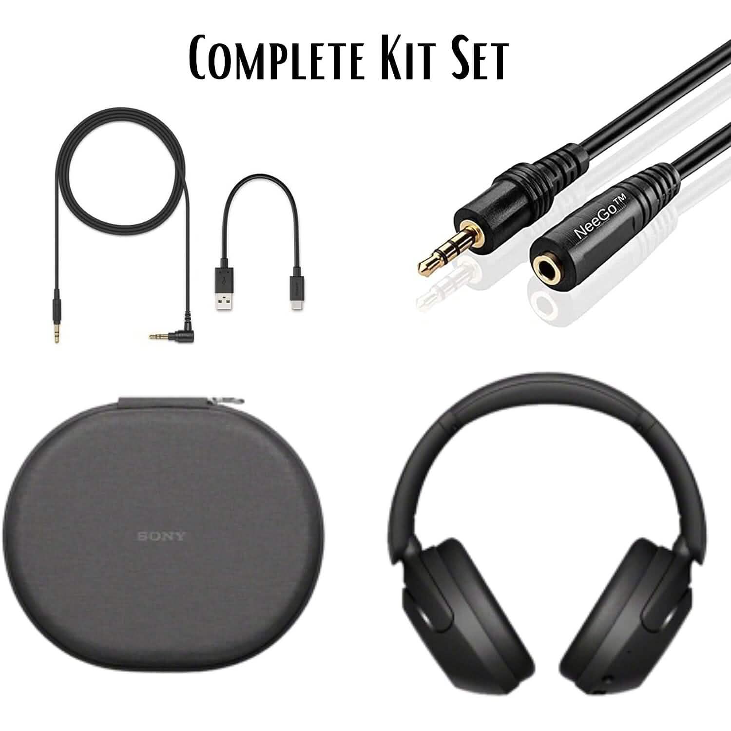 Casque supra-auriculaire Bluetooth sans fil à réduction de bruit Sony WH-XB910N + extension NeeGo 3,5 mm (reconditionné)