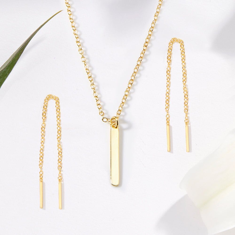 Soul Sisters Gold Bar Earring Threader and Necklace Jewelry Set