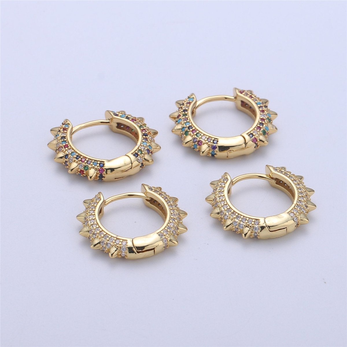 Spike earrings Micro Pave Spike hoops Gold spike earrings Multi Color CZ Gold hoops Dainty Earring for everyday earring 20mm K-331