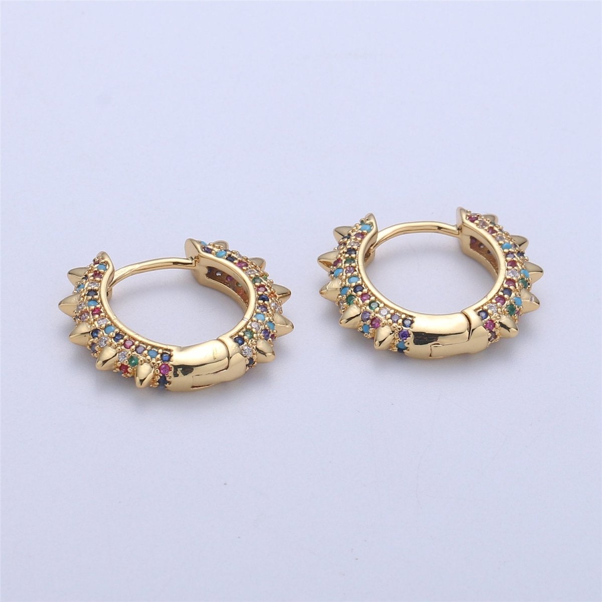 Spike earrings Micro Pave Spike hoops Gold spike earrings Multi Color CZ Gold hoops Dainty Earring for everyday earring 20mm K-331