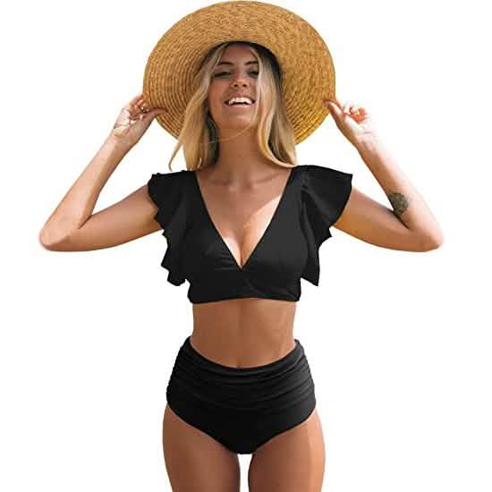 Maillot de bain femme Sporlike avec volants et taille haute