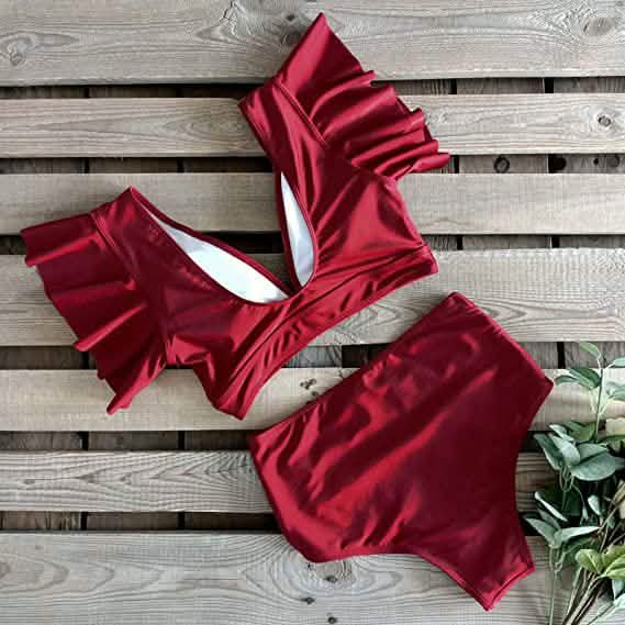 Maillot de bain femme Sporlike avec volants et taille haute