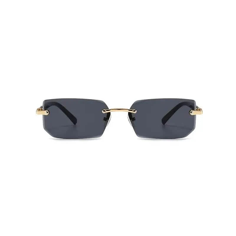 Square Rimless Vintage Sunglasses Stylish Design Golden Frame Black Hip Hop Sunglasses