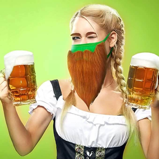 St. Patrick's Day Beard Face Mask and Green Hat Leprechaun Costume for Adults