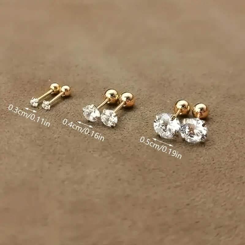 Stainless Steel 18K Gold Four-Claw Twisted Ball Zirconia Earrings