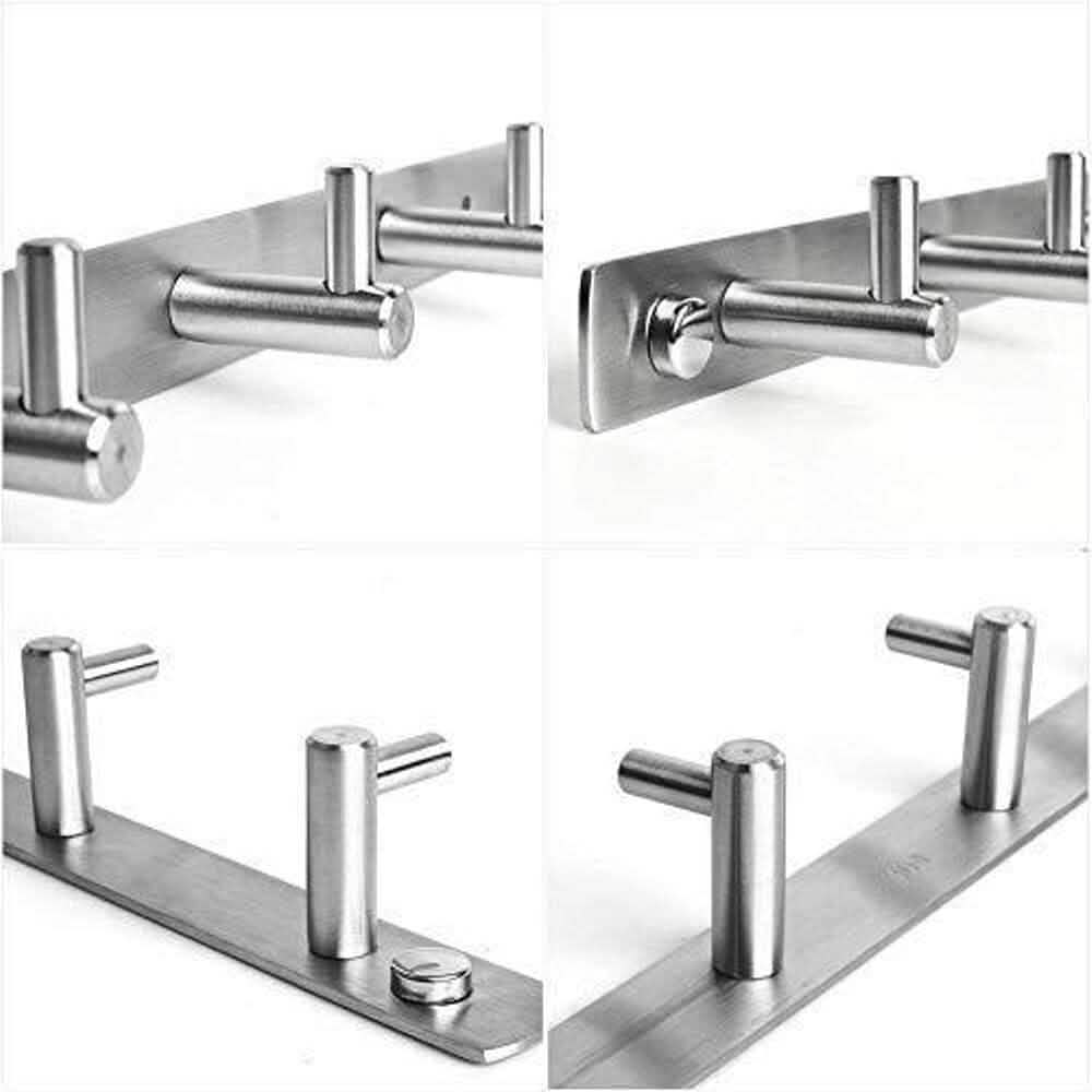 Stainless Steel 24" Wall Mounted Rack with 8 Hooks - Silver