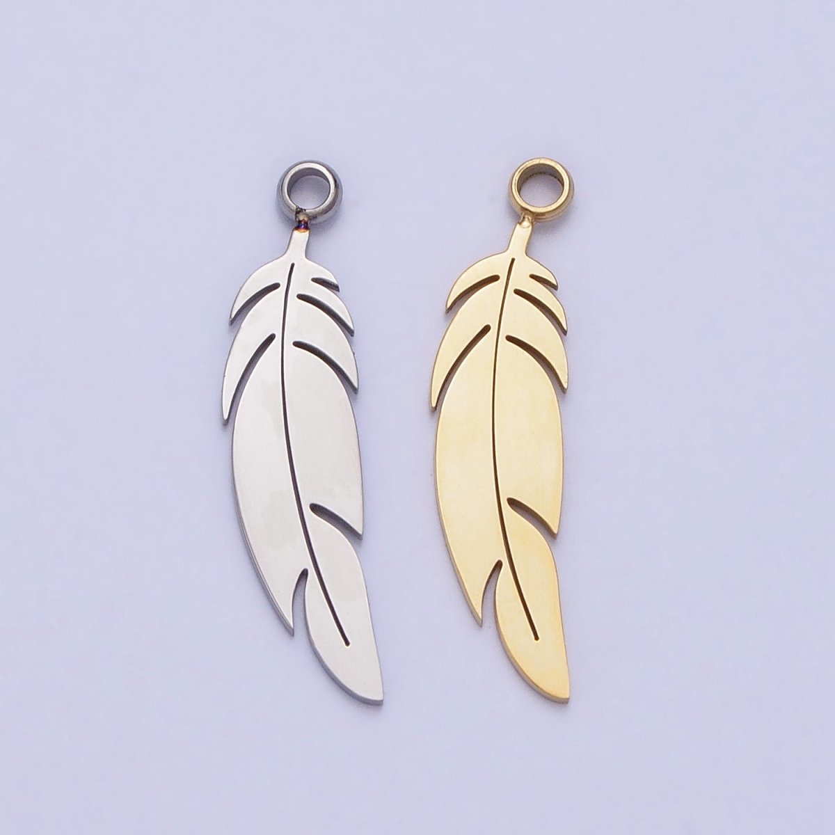 Stainless Steel Animal Feather Nature Leaf Charm in Gold & Silver | P-900