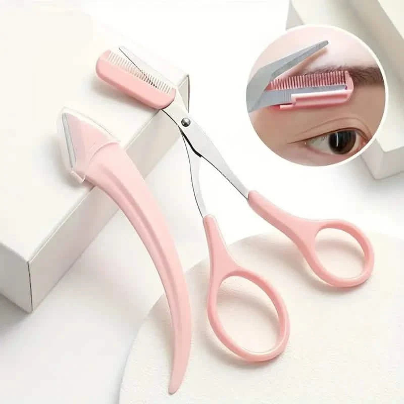 Stainless Steel Eyebrow Trimmer Set, Curved Eyebrow Razor and Scissors With Comb