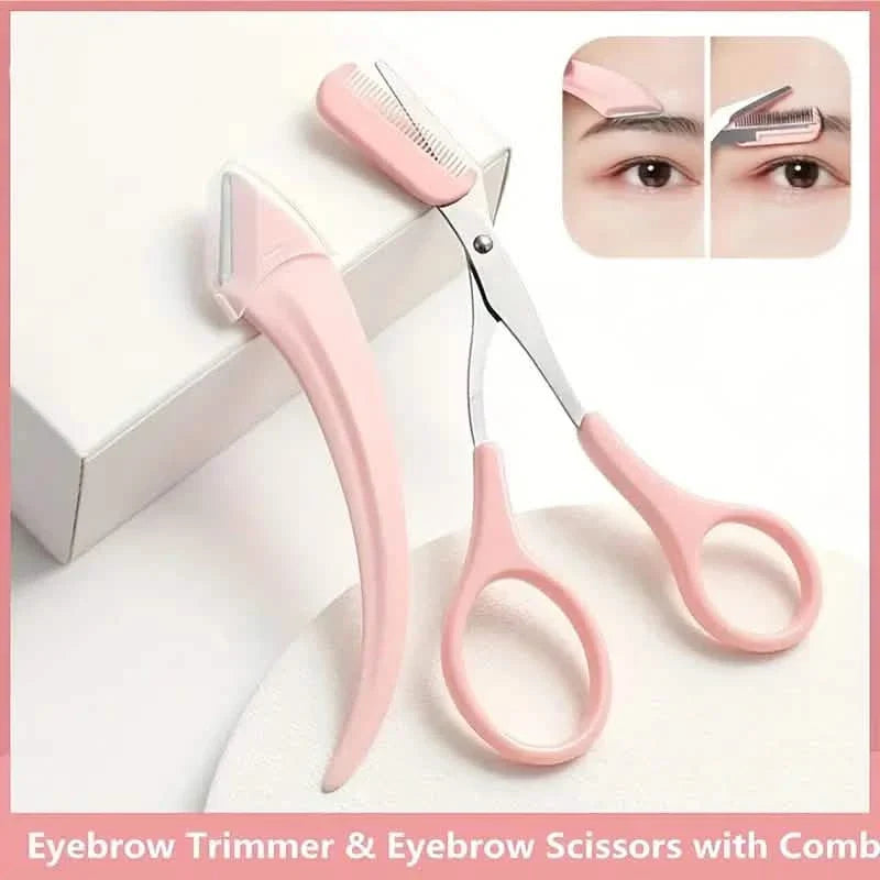 Stainless Steel Eyebrow Trimmer Set, Curved Eyebrow Razor and Scissors With Comb